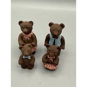 Set of 4 Miniature Teddy Bear Family Resin Figurines Mom Dad Kids Decor